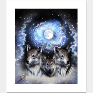 Cosmic Space Wolf Wolves Star Moon Posters and Art